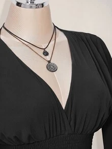 SHEIN ICON 女款度假風抓皺洋裝 - 深灰色 - 查看 9