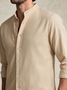 Lornavo Men's Solid Color Casual Versatile Daily Wear Shirt - Apricot - View 3