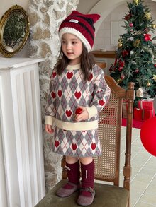 DAZY Infant (Girl) Round Neck Diamond Pattern Long Sleeve 2 Pieces Sweater Set - Apricot - View 3