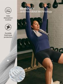 GLOWMODE Plus Size Quick-Dry GlowRun Long Sleeve Training Top With Reflective Back Details & Thumbholes Running Gym Training Fall Active Wear - Dark Blue - View 4
