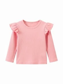 SHEIN 女嬰 4 件套，花卉櫻桃印花與純色針織短袖圓領長袖上衣，休閒日常彈性內搭層，秋冬款 - 彩色 - 查看 6