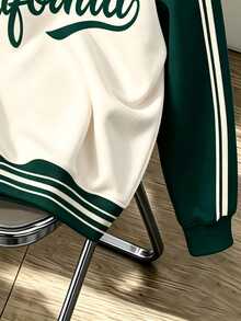 Daypath Loose-Fit Green And Beige Polyester Crewneck Sweatshirt With California Graphic And Striped Raglan Sleeves - Multicolor - View 3