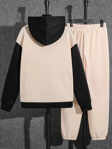 SHEIN Bộ 2 món áo nỉ và quần dài phối màu cho bé trai tuổi teen, phong cách thường ngày, thoải mái, thời trang, đa năng, chất vải mềm, phù hợp mặc hằng ngày và đi học - Nhiều màu - Xem 3