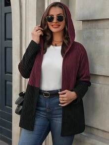 SHEIN 大尺碼女款拼色長袖休閒連帽外套 - 彩色 - 查看 6