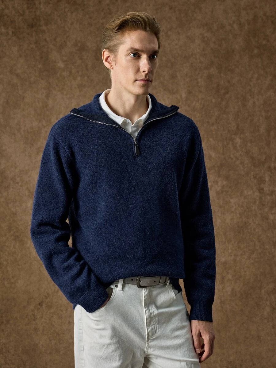 Manfinity CityGents Men's Solid Color Casual Versatile Daily Wear Long Sleeve Sweater - Royal Blue - View 1