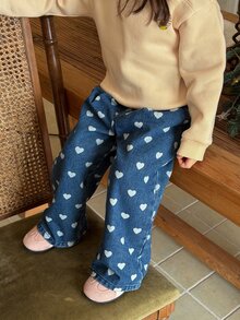 Dazy Kids Girls' Loose Casual Heart Pattern Korean Style All-Season Denim Pants - Blue - View 7