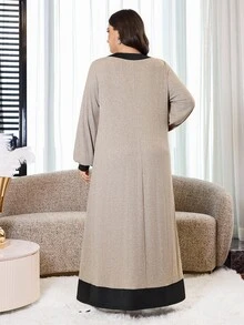Al Najma Plus Size Women's Pleated Button Arabian Dress - Coffee Brown - View 2