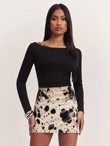 SHEIN BAE Women's All-Over Print Casual Versatile Daily Wear Mini Skirt - Brown - View 6