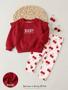 Baby Girl Letter Print Sweatshirt And Leggings Set - Multicolor - View 1
