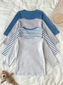 SHEIN Vintaside Kids 男嬰極簡圓領長袖上衣 4件組 - 彩色 - 查看 2