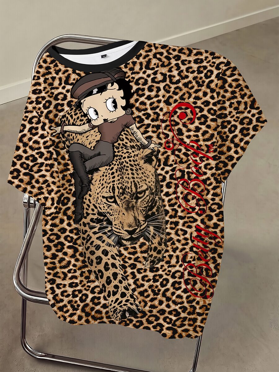 Betty Boop x SHEIN Plus Size Cartoon Print Short Sleeve Fashion T-Shirt - White - View 1