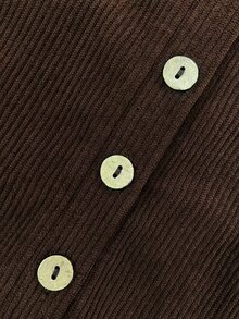 SHEIN Maillard Style V-Neck Corduroy Overall Jumpsuit For Women, Front Button Closure, Large Pockets, Loose Wide Leg, Sleeveless Long Pants - Brown - View 6
