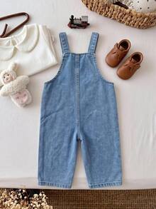 Cozy Pixies Baby Girl Floral Pattern Casual Daily Innovative Cup Strap Denim Jumpsuit - Blue - View 3