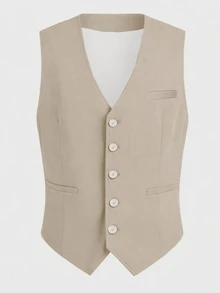 EASEVO Plus Size Men's Solid Color Single-Breasted Casual Versatile Suit Vest - Apricot - View 2