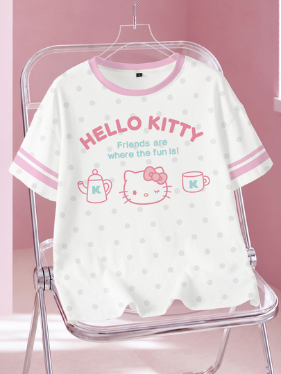 HELLO KITTY AND FRIENDS | SHEIN Women's Cartoon Graphic Print Crew Neck T-Shirt