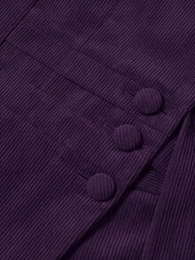 GlowEve CURVE Plus Size Elegant Button Long Sleeve Blazer And Ruffle Hem Soft Midi Skirt Suit Set - Purple - View 5