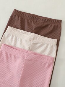 女嬰可愛休閒針織純色長袖上衣彈性腰長褲6件套 - 卡其色 - 查看 3