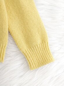 SHEIN 女童針織刺繡拼色立領休閒秋季開襟衫 - 黃色 - 查看 7