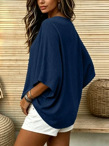 Breezaya Plus Size Vintage Holiday Frog Button Fashion Shirt - Navy Blue - View 2
