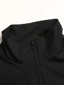 SHEIN 兒童青少年女孩秋冬休閒街頭時尚立領拉鍊夾克與波點抓皺喇叭褲套裝，適合返校與日常穿著 - 黑色 - 查看 6