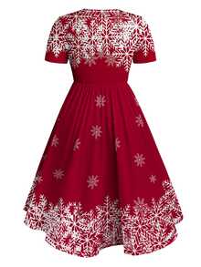 EMERY ROSE Plus Size Women's Summerween Halloween Ghost Pumpkin Floral Print Short Sleeve A-Line Dress, Fall Spooky Season Casual Party Outfits Christmas - Multicolor - View 2