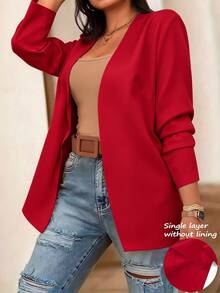 EMERY ROSE Plus Size Solid Long Sleeve Blazer, Fashion For Summer Graduation, Back To School, Teacher For Women Fall For Women Autumn - Red - View 1
