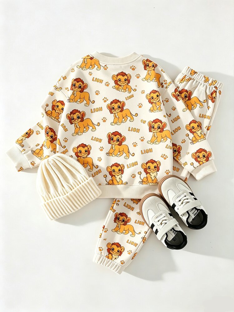 Playful Pals 2pcs Young Boy Sweatshirt And Joggers Cute Blue Red White Cartoon Hero Print Long Sleeve Crew Neck Regular Outdoor Fall Jogging Avengers Activewear - Multicolor - View 2