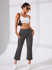 Easithlete Easithlete 女款純色口袋緊身褲，適合日常健身與運動 - 灰色 - 查看 5