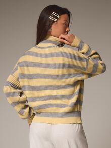 Athîral Cardigan Kasual Bergaris untuk Wanita, Cocok untuk Sehari-hari - MultiWarna - View 4