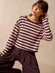 VARSIVA Women's Striped Colorblock Long Sleeve Minimalist Sports T-Shirt - Multicolor - View 4