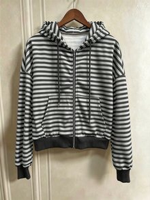 SHEIN x Carly Lawrence INAWLY 女款純色灰色抓絨連帽抽繩衛衣，長袖休閒上衣，秋季返校、秋季學校畢業教師衛衣 - 灰色 - 查看 3