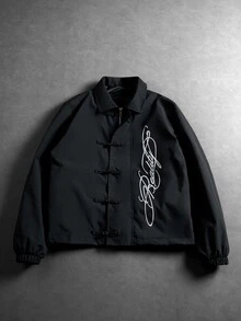 PAVTROS Men's Printed Loose Casual Black Jacket, Niche Design, Suitable For Daily Casual, Weekend Outings, Music Festivals, Parties And Other Social Occasions. This Jacket Is An Essential Versatile Piece In Men's Wardrobe - Black - View 1