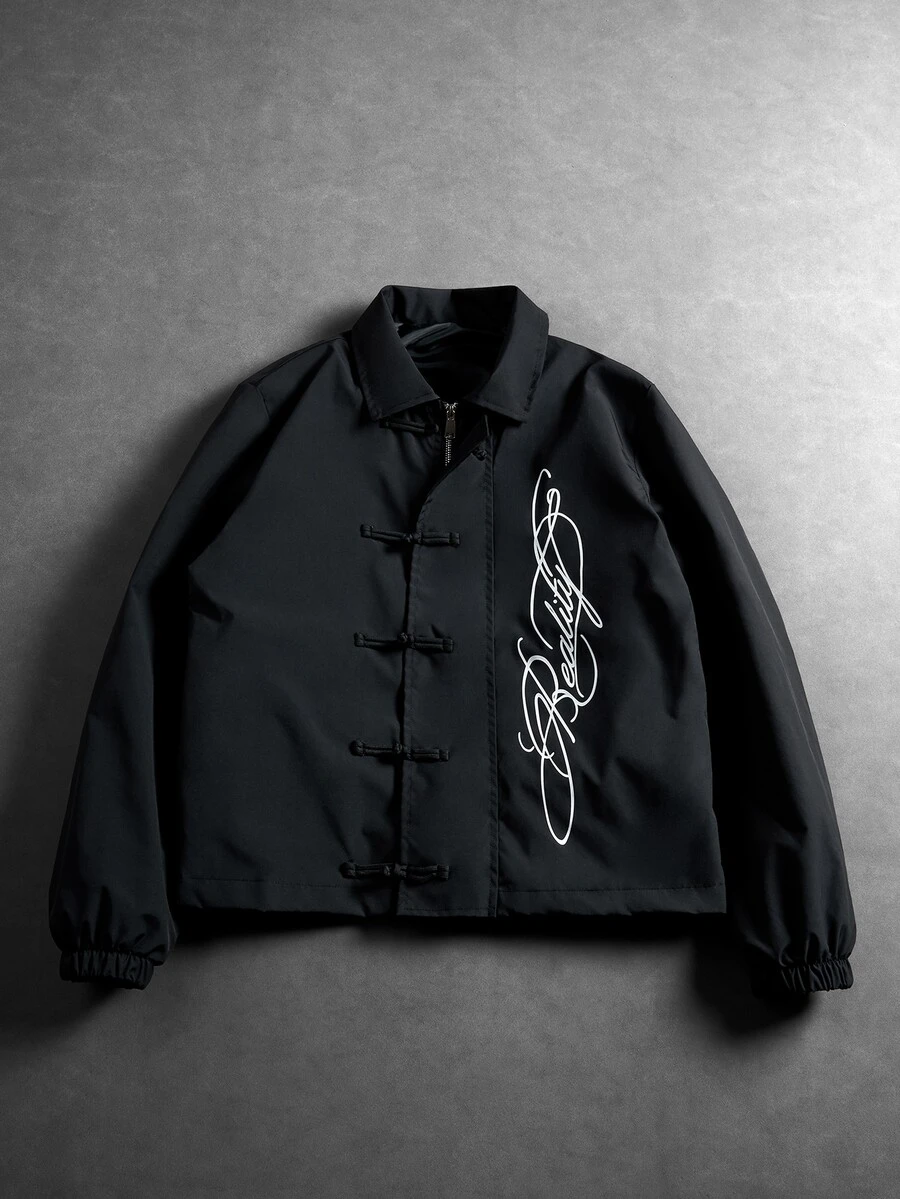 PAVTROS Men's Printed Loose Casual Black Jacket, Niche Design, Suitable For Daily Casual, Weekend Outings, Music Festivals, Parties And Other Social Occasions. This Jacket Is An Essential Versatile Piece In Men's Wardrobe - Black - View 1