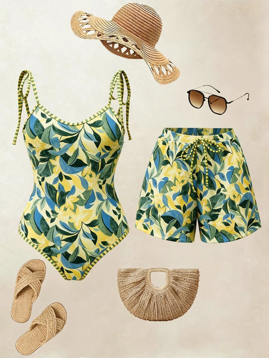 Swim Oasis بدلة سباحة قطعة واحدة بأسلوب بوهيمي مع شورت 2 قطعة مجموعة 26SS ربيع/صيف إجازة - متعدد الألوان - مشاهدة 1