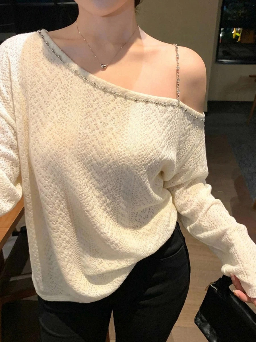 Dazy Plus ملابس علوية نسائية بتصميم كتف مكشوف Sweet & Hot Girl، تصميم مميز وعصري، مناسبة للربيع والخريف - لون مشمشي - مشاهدة 1