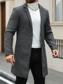 Manfinity Mode Men's Classic Grey Overcoat, Mature Business Vintage Autumn/Winter Daily Overcoat - Dark Grey - View 1