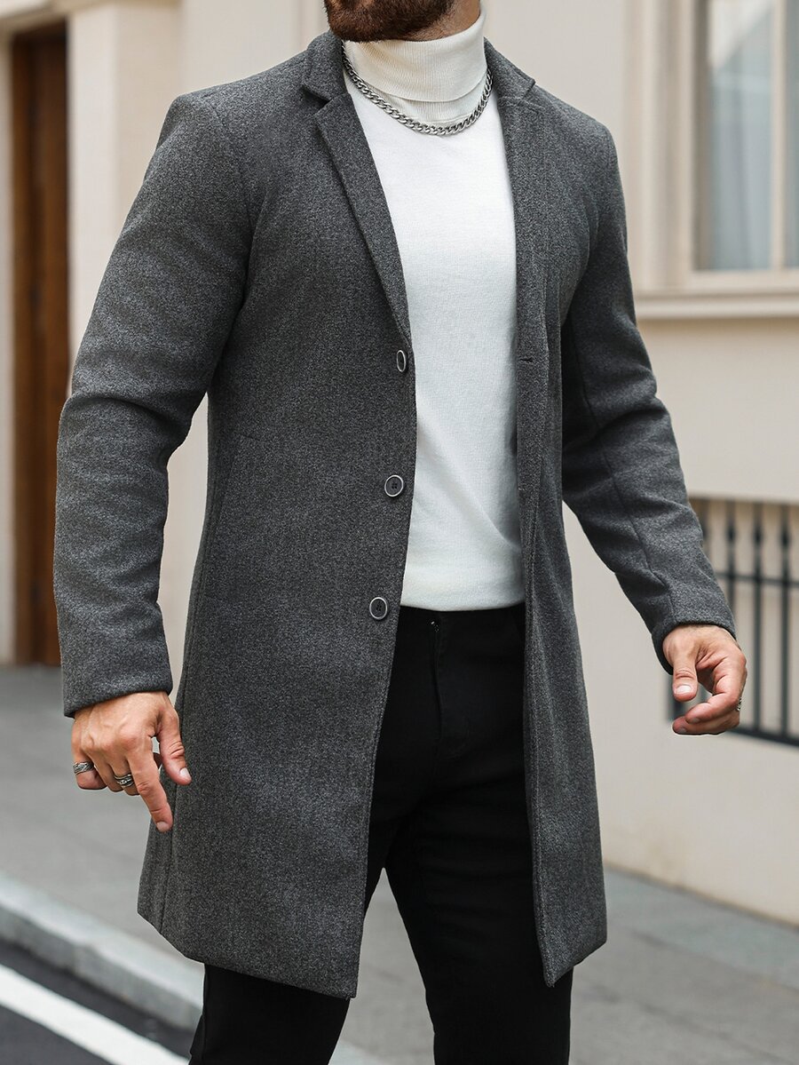 Manfinity Mode Men's Classic Grey Overcoat, Mature Business Vintage Autumn/Winter Daily Overcoat - Dark Grey - View 1