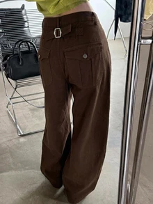 Dazy Plus Plus Size Women's Colorblock Contrast Stitch Loose Curved Leg Casual Streetwear Spring Autumn New Denim Jeans - Brown - View 2