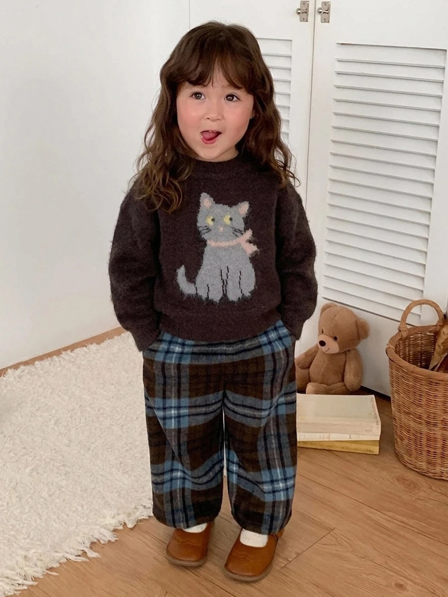 DAZY 嬰兒女童圓領卡通長袖秋冬毛衣 幼兒 - 咖啡棕 - 查看 1