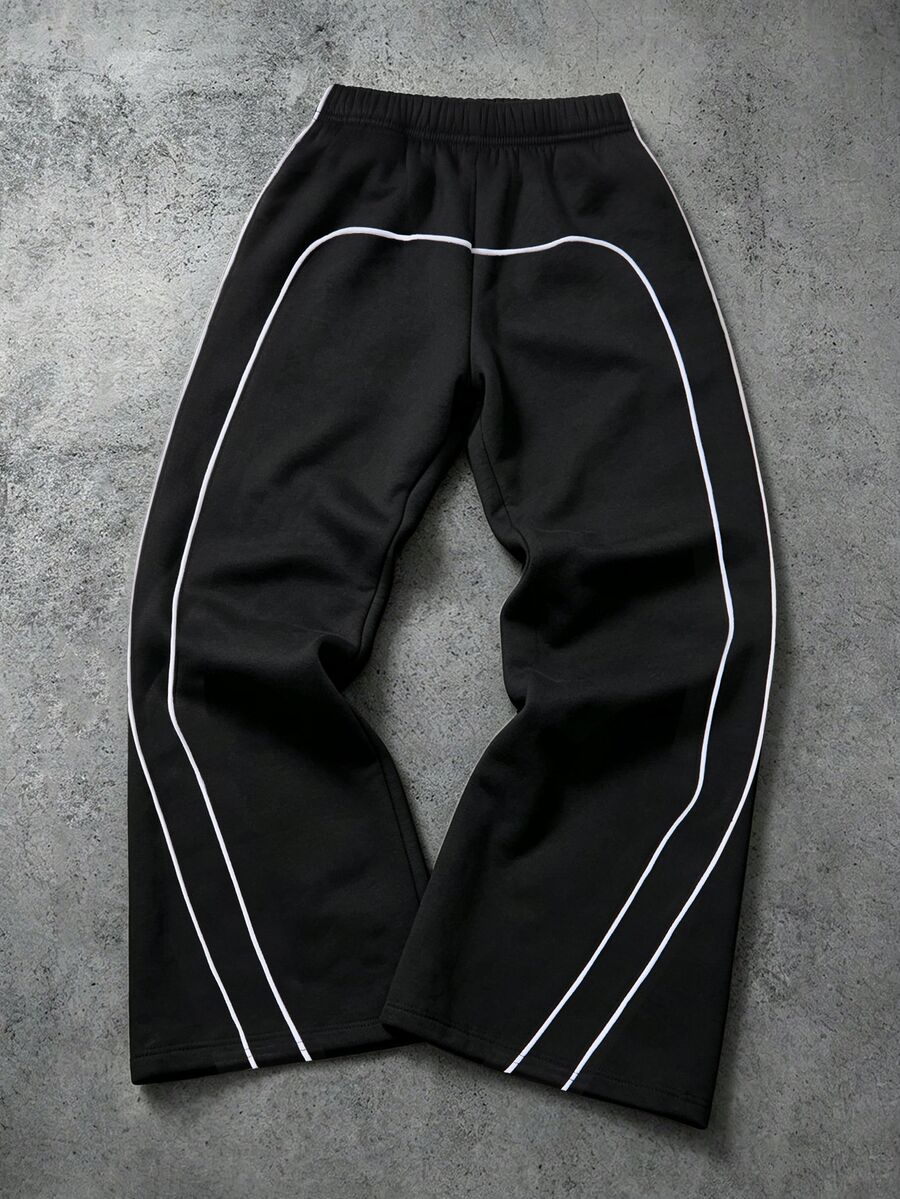 Tween Boy Elastic Waist Kids Wide Leg Loose Casual Sweatpants - Black - View 1