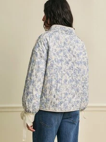 SHEIN Women's Floral Print Drop Shoulder Long Sleeve Single-Breasted Winter Coat - Multicolor - View 2