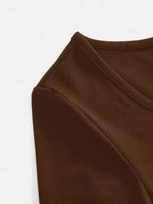 Jumpsuit Kasual Harian untuk Anak Perempuan Remaja, Leher Persegi, Pas Badan, Warna Cokelat Sporty - Coklat - View 4