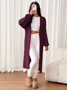 SHEIN PETITE 女款保暖針織開襟衫，適合秋冬外出、日常旅行，米色休閒款 - 紫紅色 - 查看 4