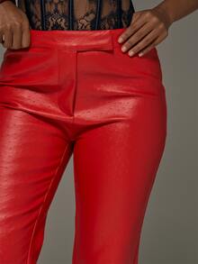 MUSERA Red PU Low Rise Flared Pants Fall Autumn Winter Sexy Going Out Halloween Black Instinct - Red - View 5