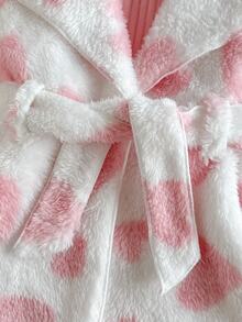 Setelan Bayi Perempuan 3 Potong Motif Hati Kotak-kotak Sherpa Fleece dengan Sabuk, Atasan Rajut Bergaris & Legging, Pakaian Hangat Musim Gugur dan Musim Dingin - Berwarna merah muda - View 7