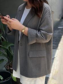 Dazy Plus Korean Style Striped Loose Office Wear Spring/Autumn New Blazer Jacket - Dark Grey - View 1