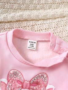 SHEIN 2pcs Newborn Girl Cute Pink Knitted Cartoon Pattern Sweatshirt And Elastic Waist Long Pants Set - Pink - View 6