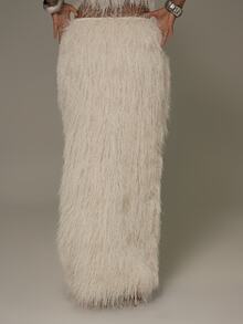 MUSERA White Shaggy Fur Maxi Skirt Fall Autumn Winter Sexy Going Out Instinct Halloween - White - View 4