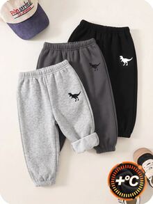 SHEIN 3件組小男孩休閒百搭彈性腰運動長褲 兒童慢跑褲 多件裝 冬季 - 彩色 - 查看 3