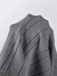 SHEIN Women Fall Winter Shawl Collar Cable Knit Dress Surplice V-Neck Long Sleeve Bodycon Midi Dress - Dark Grey - View 3